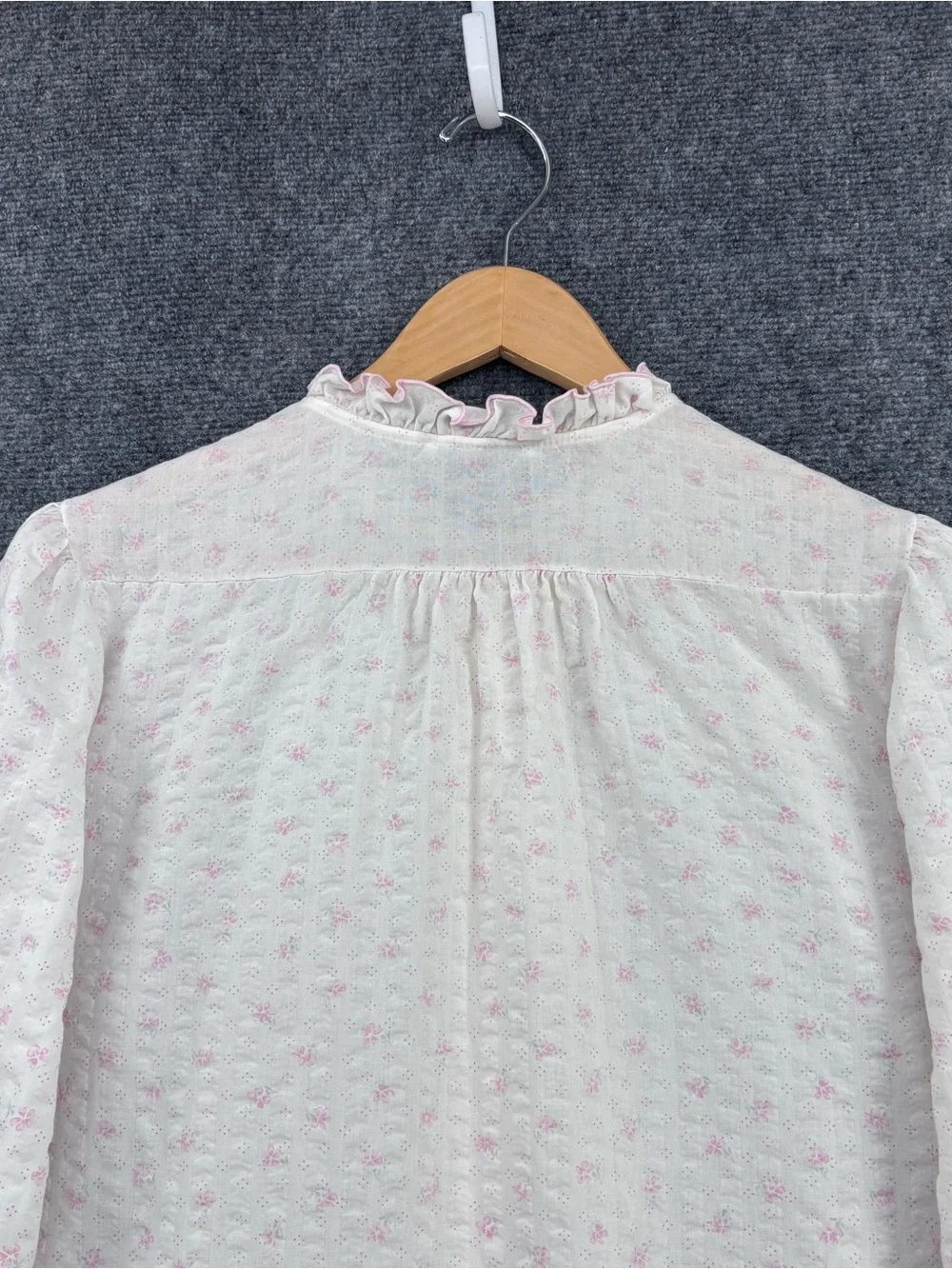 VTG Miss Elaine Grandmacore White Pink Floral Seersucker Nightgown Womens L